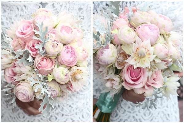 bukiet ślubny w różu i mięcie